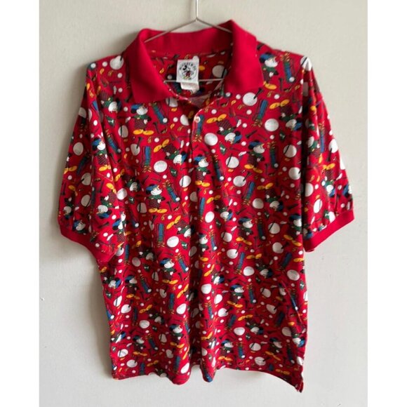 Mickey & Co Mens Golf Polo Shirt Red Allover Print Short Sleeve Collared Size L - Picture 7 of 11